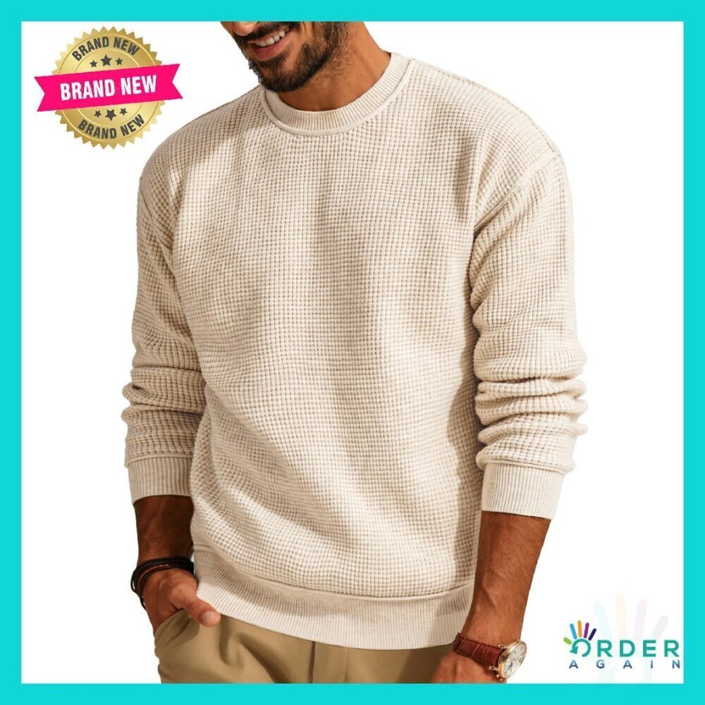 Classic Crewneck Waffle Knit Sweater Minimal Chic Versatile Pullover Mens